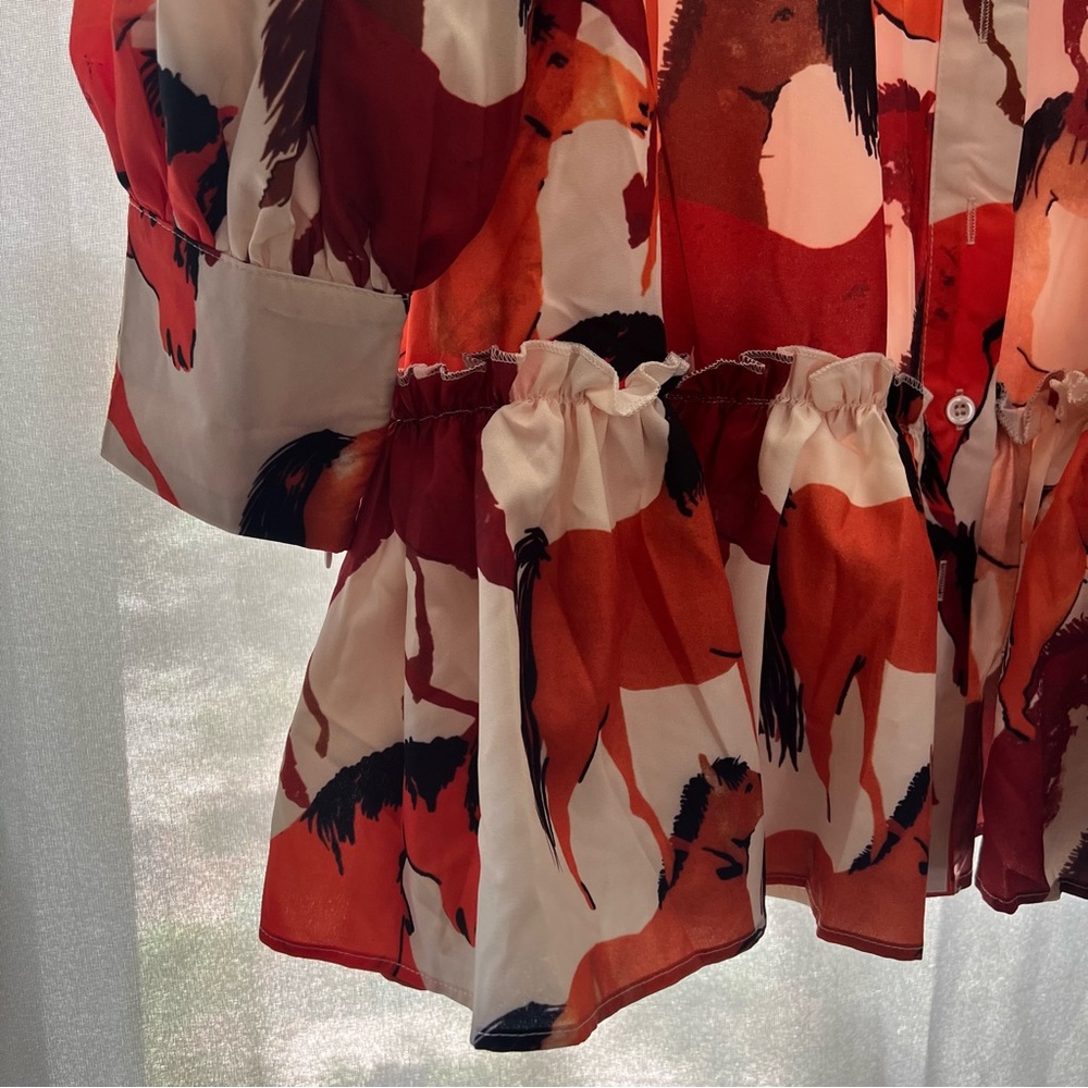 NWT Beulah Style Western Running Horses Shirt Dress RARE PRINT Size L - Picture 3 of 7